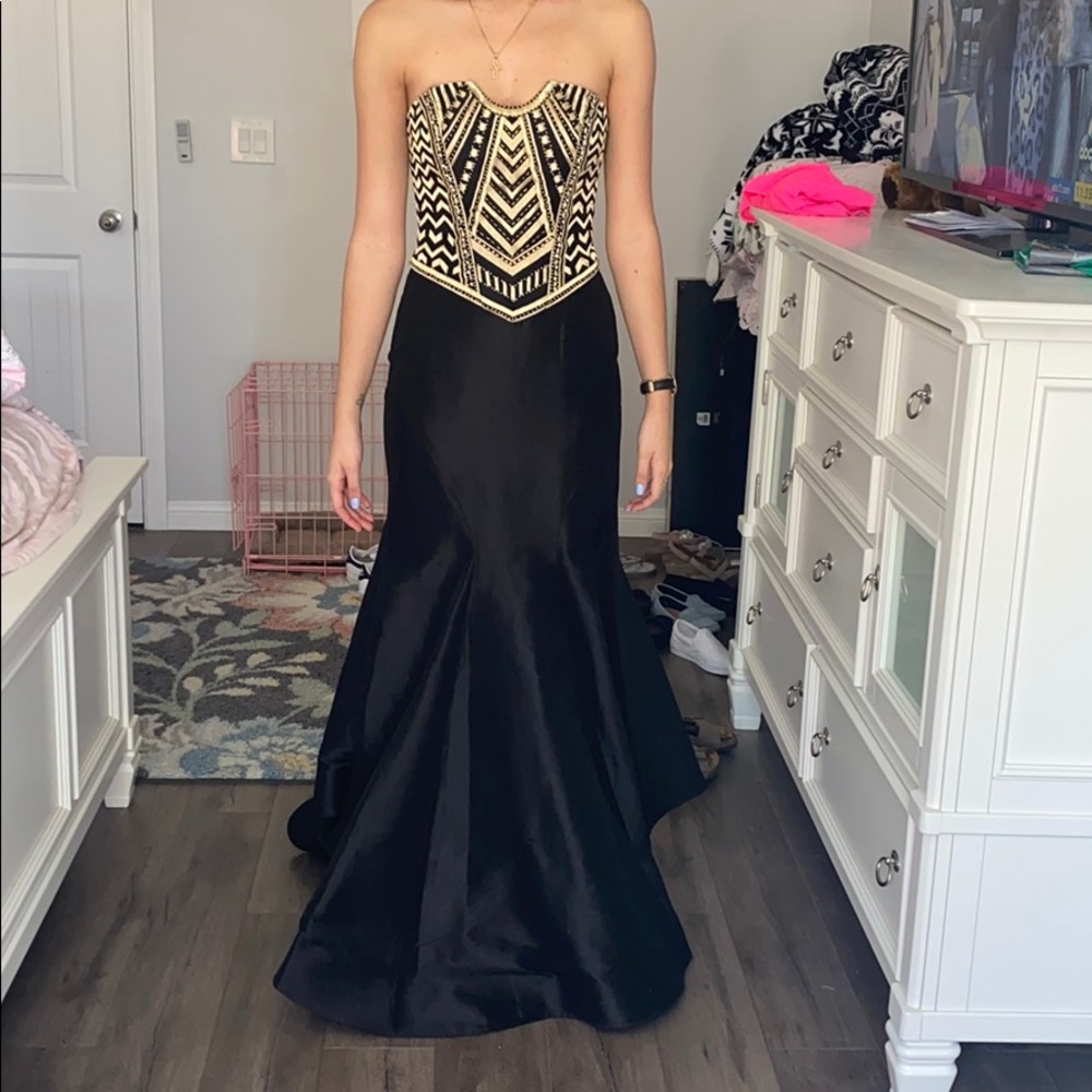 Camille La Vie Black strapless gown
